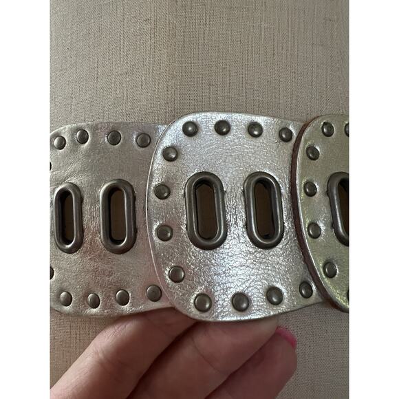 FOSSIL Silver Leather Studded Hipster Belt - Picture 5 of 11